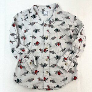 Old Navy Dino Dinosaur Christmas Holiday Winter Button Down Long Sleeve Boys 4T